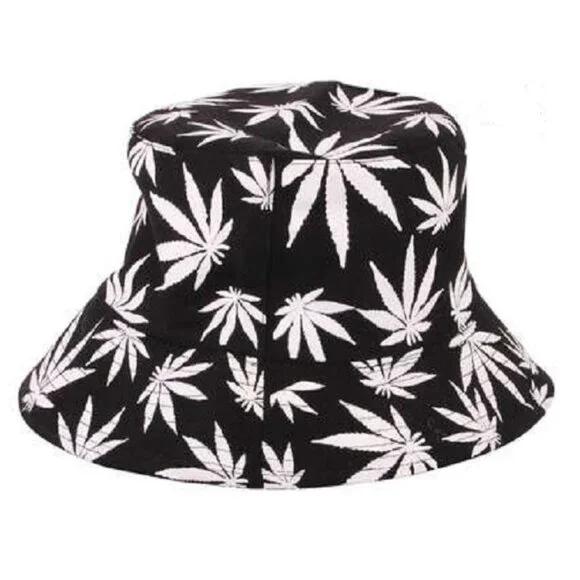 New Pot Leaves Bucket Hat Adult One Size Summer Smoke Weed Black Marijuana Leaf - Picture 1 of 1